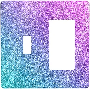 Decorative Outlet Covers Gillter Purple Pink Blue Gradient Sparkle 2 Gang Outlet Cover Wall Plate Single Toggle Rocker Light Switch Cover Plate Switch Plate Covers for Bedroom Home Decor