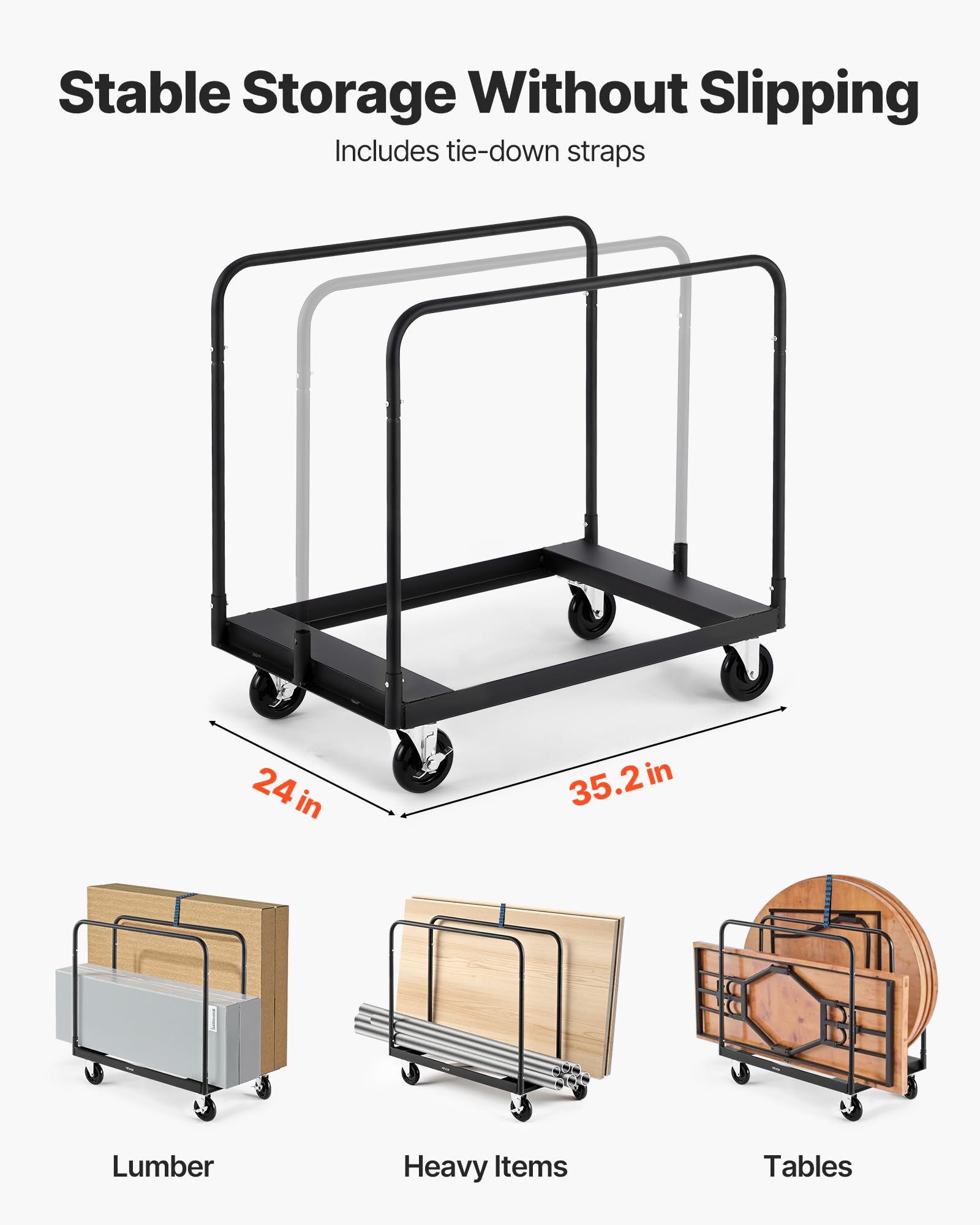 VEVOR Carrello a pannelli Q235B, trasportatore a piastre con ruote universali per carichi pesanti, 975 x 610 x 990 mm