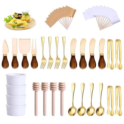 Charcuterie Boards Accessories(29 PCS) Cheese Spreaders for Charcuterie Board Mini Serving Spoon Fork Tongs Blank Toothpick Flags Bowl