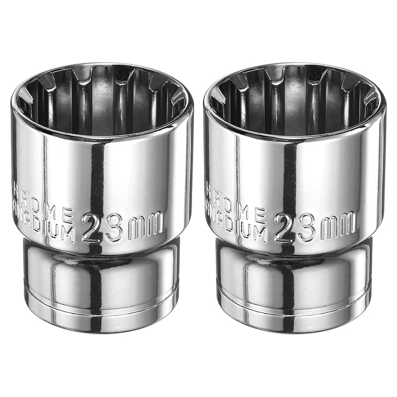 Soquete estriado de 12 pontos 23 mm com encaixe de 12,7 mm (1/2 pol.) HARFINGTON em aço cromo-vanádio, 2 peças