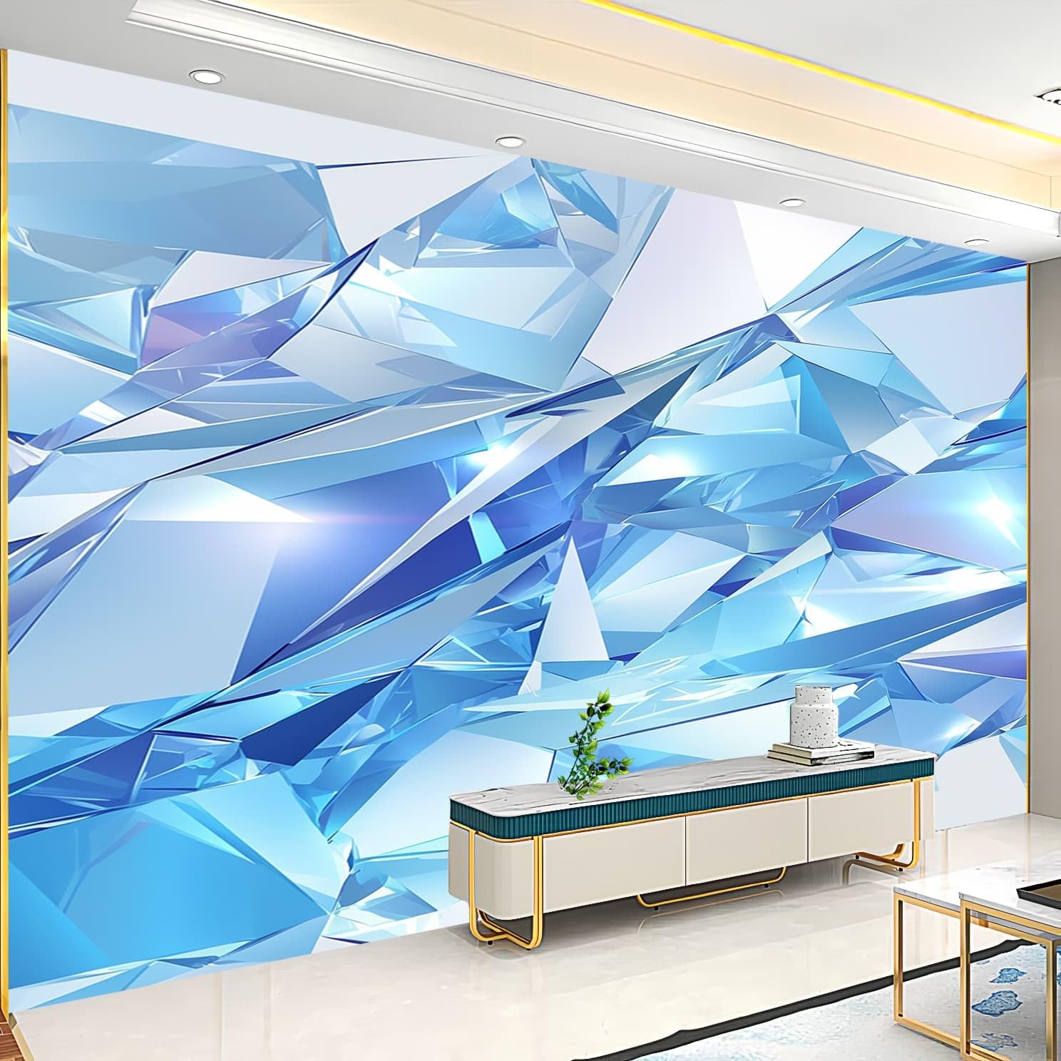 Naklejki ścienne dla dzieci tapeta do pokoju dziecięcego 350 x 256 cm geometryczny kryształ 3D 3D dekoracja ścienna samoprzylepna fototapeta niebieska tapeta domowa naklejki dla dzieci dzieci