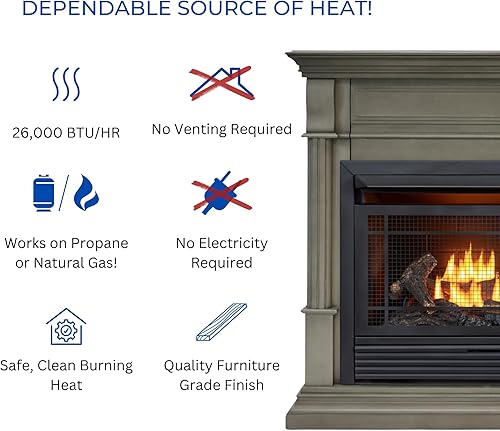 Miniatura 44 de Duluth Forge Sistema de chimenea de gas sin ventilación de combustible dual con chimenea, control remoto, 5 troncos de fuego, uso con gas natural