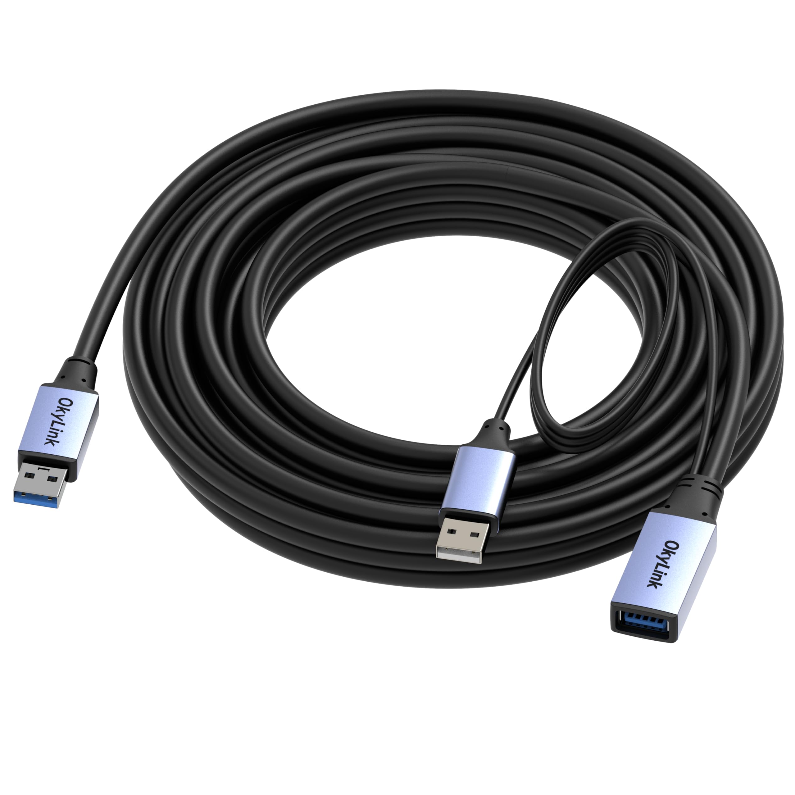 OkyLink Active - Cavo prolunga USB 3.0 da A ad A, da maschio a femmina, 7,6 m | 8 m, 3.2 Gen1, con cavo di alimentazione, 5 Gbps, Plug and Play, per telecamera CCTV, stampante