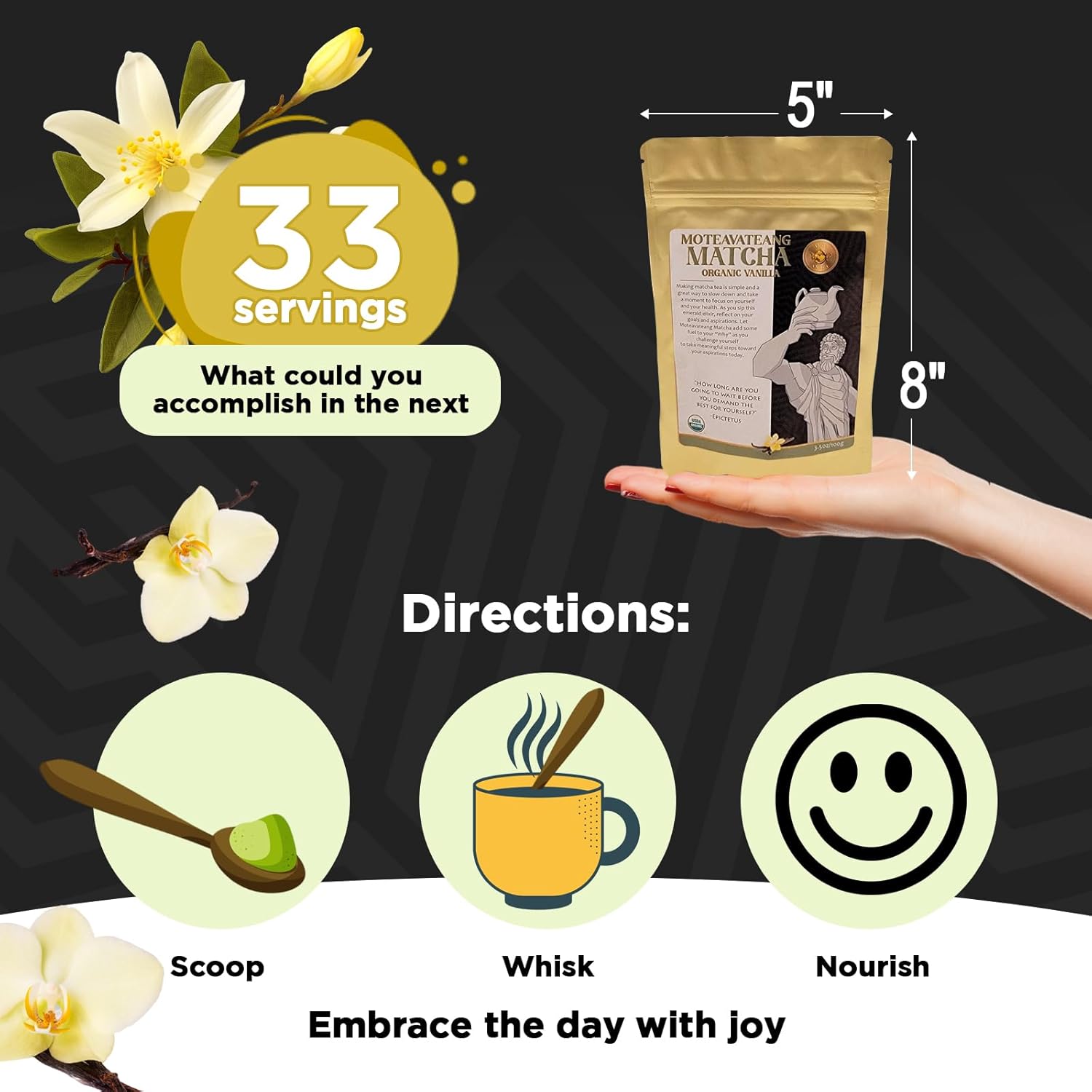 Premium Organic Vanilla Matcha Tea - (100g/3.5oz Pouch) Authentic Vanilla Matcha, Harvested in Japan - Moteavateang Matcha from Amor Fa Tea