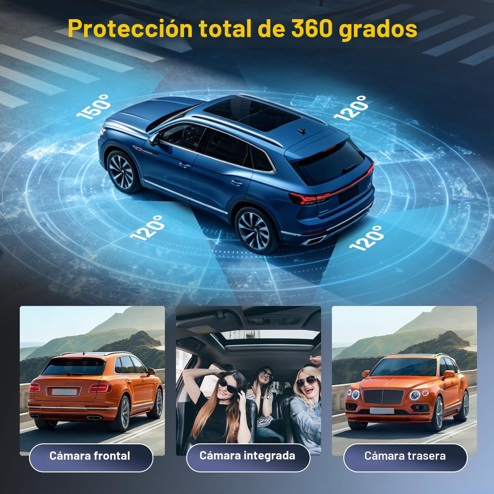 Hikity Dashcam 4 Cámaras, Pantalla IPS 3,16", 1080P | Visión Nocturna, Grabación en Bucle, Gran Angular 150°/120°, Tarjeta TF Máx. 64 GB