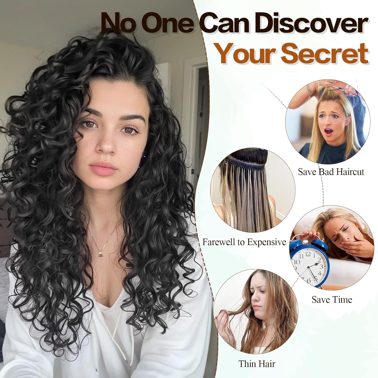 Curly Hair Extensions,LEOSA 4PCS 16 inch Clip in Hair Extensions Short Soft Natural Hairpiece Lace Weft Curly Wave Clip Ins Extensions Invisible for Women,Natural Black - Image 7