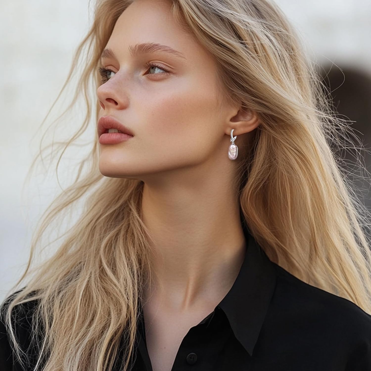 YAMI Baroque Pearl Earrings Drop & Dangle, Freshwater Cultured Pearls with 5A Cubic Zirconia, 925 Sterling Silver Hoop Earrings Hypoallergenic, Jewelry Gifts for Women - Image 4