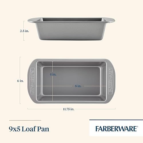 Miniatura 2 de Farberware Utensilios para hornear antiadherente de 9 pulgadas x 5 pulgadas molde para pan, gris -