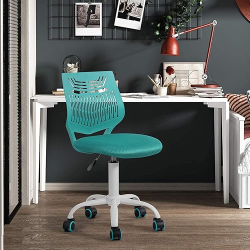 Miniatura 7 de FurnitureR Silla de trabajo de escritura para adolescentes, niños y niñas, ruedas giratorias de 360 grados, asiento de tela suave, respaldo F-aqua,C