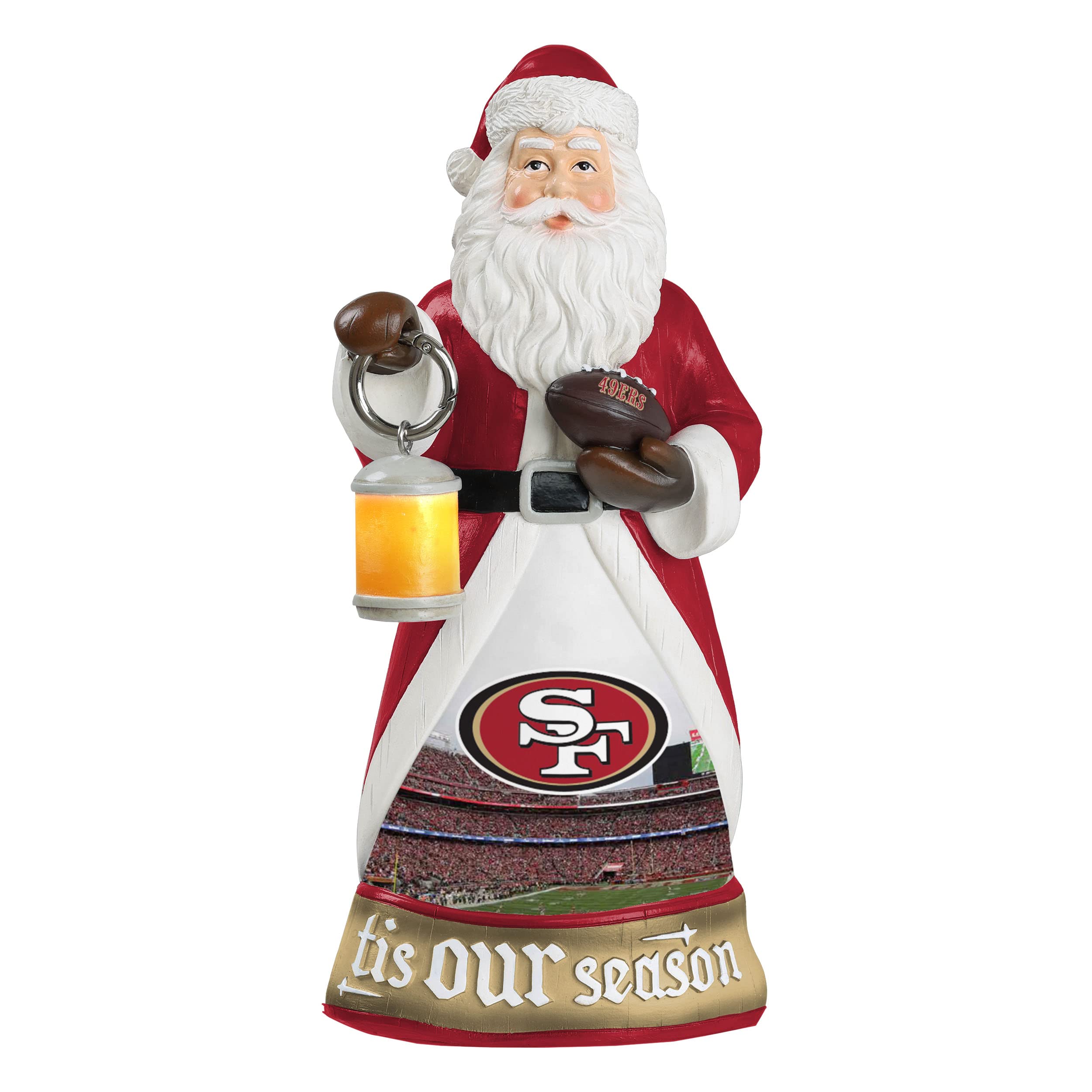 FOCO NFL Unisex-Adult NFL Team Logo Holiday 10" Santa Figure with Light Up Latern
