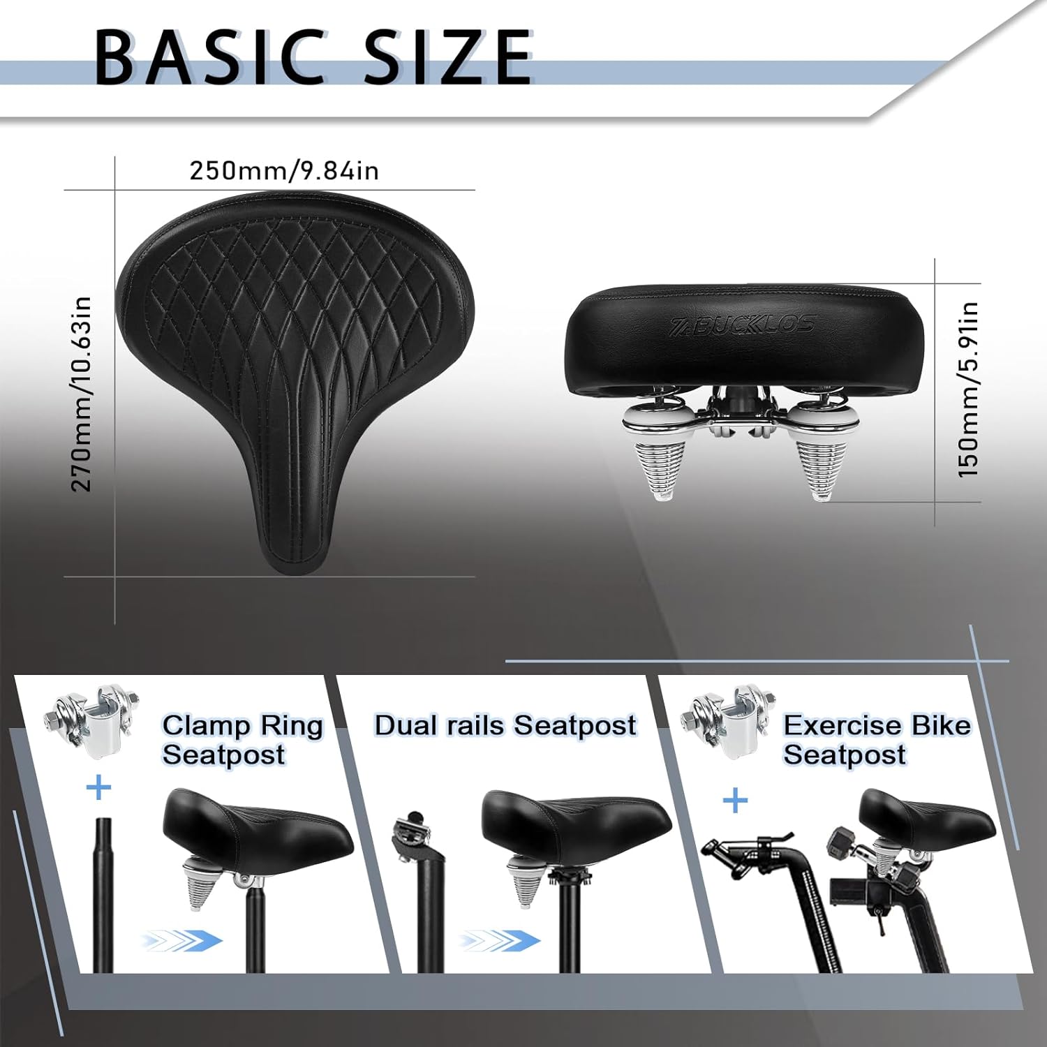 BUCKLOS Bike Seat for Comfort Men Women Wide Bicycle Seats Large Bike Saddle for Ebike Beach Cruiser Peloton Stationary Bike