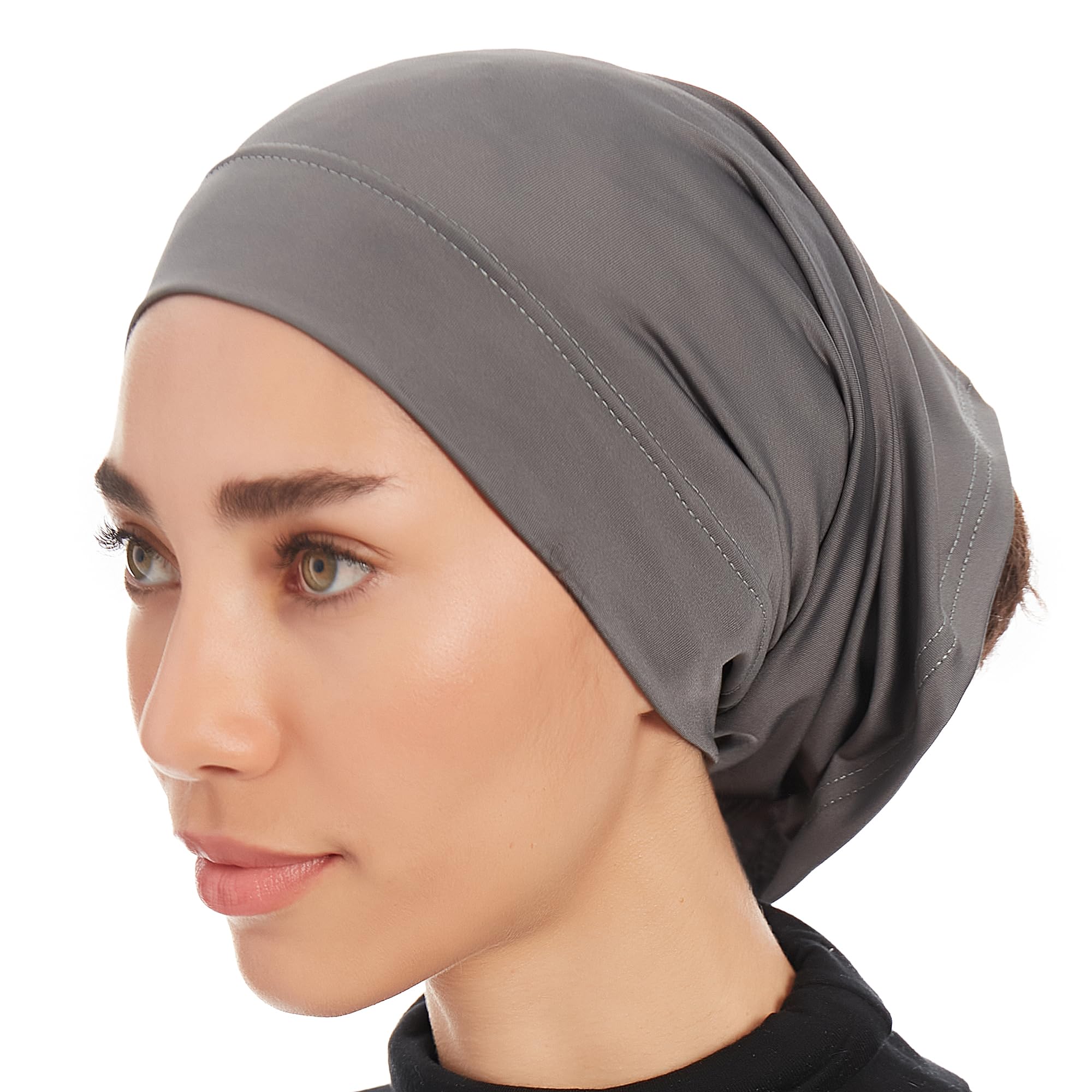 Ayisah Women's Dark Grey Hijab Caps Undercap For – Hijab Cap Underscarf Turban Dreadlocks Tube – Muslim Accessories Headscarf Wrap - Islamic Hajib Headwrap Scarves Solid Color (Dark Grey)