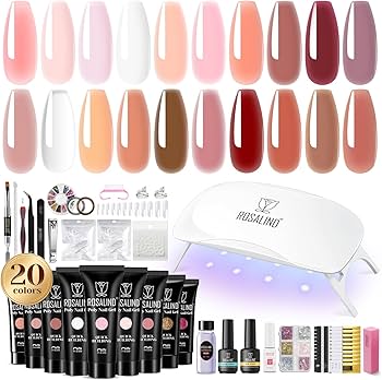 Buy ROSALIND 20PCS White Clear Poly Nails Gel Kit Starter Builder