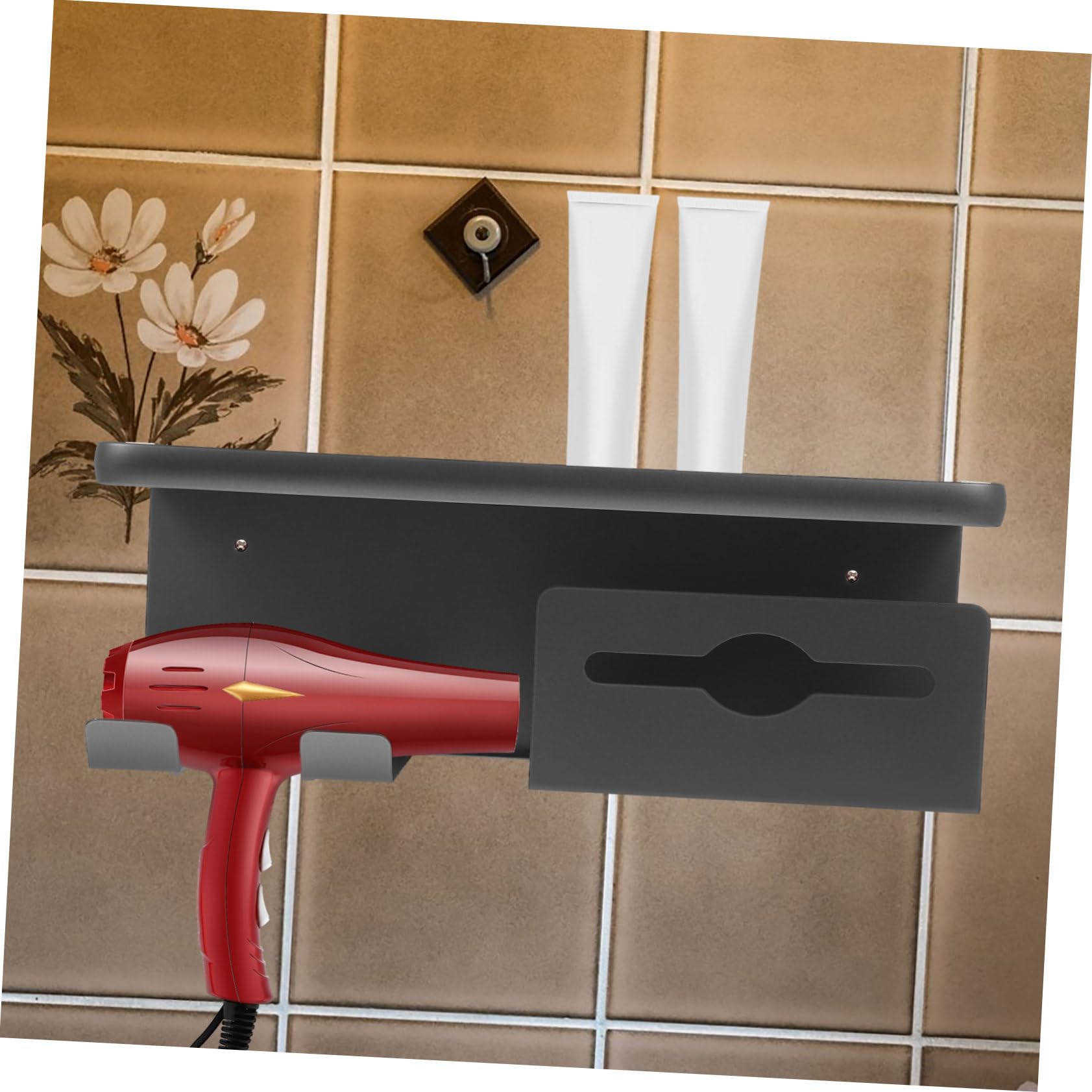 Portaphon da Muro per Asciugacapelli in Acciaio Nero | Montaggio a Parete, Finitura Contemporanea ed Elegante, Manutenzione Semplice e Design Versatile