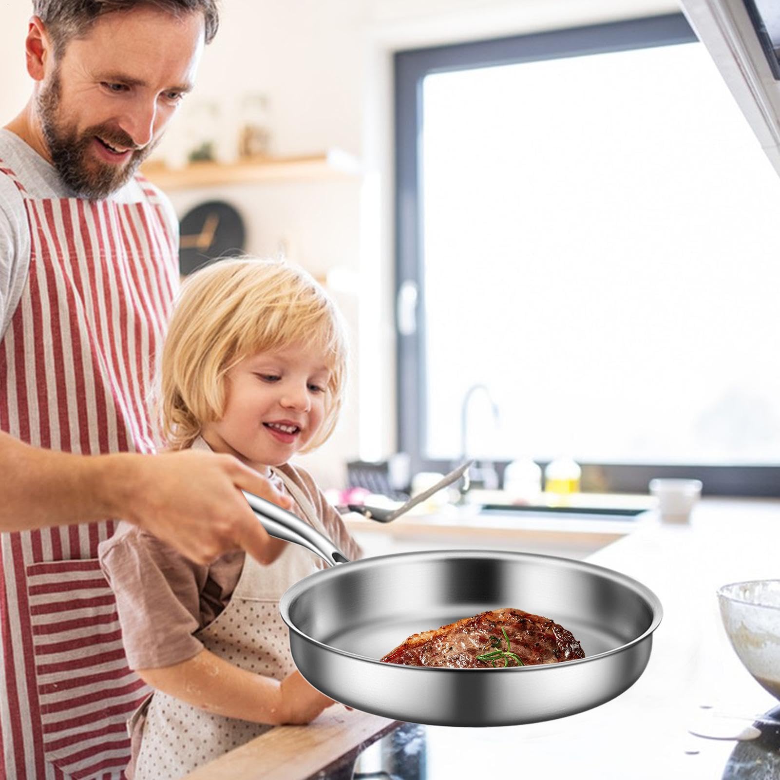Padelle e padelle, padella in acciaio inossidabile Padelle anti-slip non | Woks multifunzionale e pentole da fritta, padelle di frittata, gadget da cucina per picnic, campe