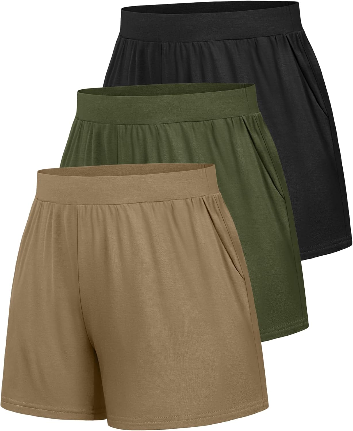 Huukeay 3 Pack Women's Sweat Shorts, Casual Summer Elastic High Waist Athletic Short Lounge Comfy Gym Sweatshorts with Pocket - Image 7