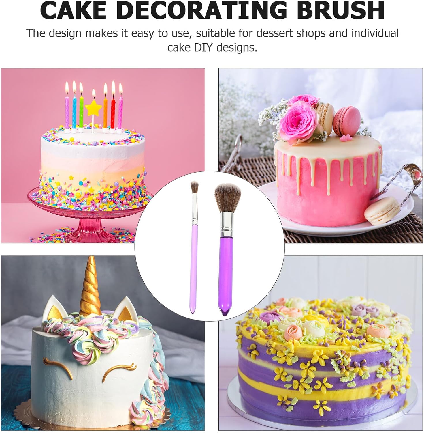 2pcs Purple Cake Decorating Brushes Set, Food Safe Dessert and Cookie Painting Tools for Fondant and Baking, Multifunctional Household Cake Accessories