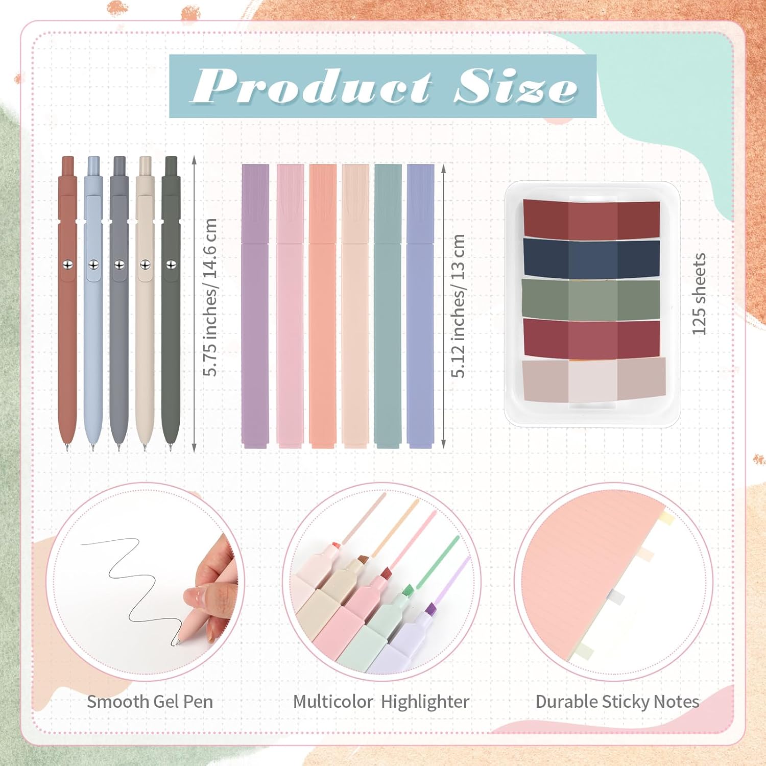 Honoson 16 Pcs Cute Kawaii Notebooks A5 Lined Journal Notebook Includes 4 Colorful Spiral Notebook 5 Retractable Gel Pens 6 Aesthetic Pastel Highlighters 1 Sticky Index Tabs (Lovely Color) - Image 2