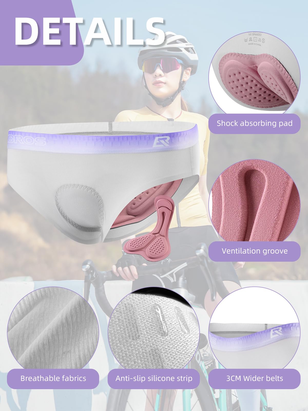 ROCKBROS Pantaloncini Intimo Ciclismo Donna, Pantaloncini Bici Imbottito 4D, Adatto per MTB, Bici da Strada