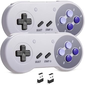 2 Pack 2.4 GHz Wireless SNES Switch Online Controller, USB Receiver, Compatible with Switch/Switch OLED, Windows PC, Mac OS, Android, Steam Deck, Raspberry Pi Rechargeable Plug and Play Purple