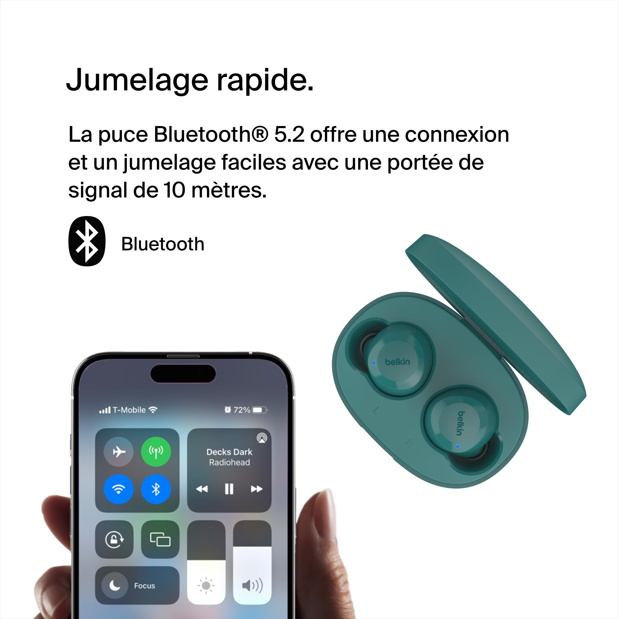 Belkin Écouteurs True Wireless SoundForm Bolt (sans fil, jusqu'à 28h d'autonomie de batterie, mode mono, certification IPX4, Bluetooth, micro, pour iPhone, Galaxy, etc.)