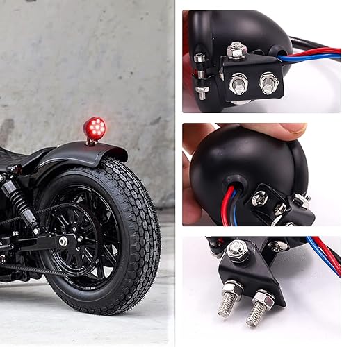 Miniatura 4 de Luz trasera para motocicleta, pequeña, redonda, LED, para frenos, de conducción, para motocross, Chopper, Cruiser, ATV, 1 unidad (lente roja)