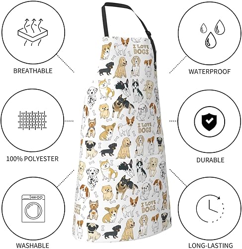 Miniatura 5 de Delantal de aseo, delantal de cocina, delantal de cocina para hombres y mujeres, delantal de jardinería ajustable impermeable con 2 bolsillos