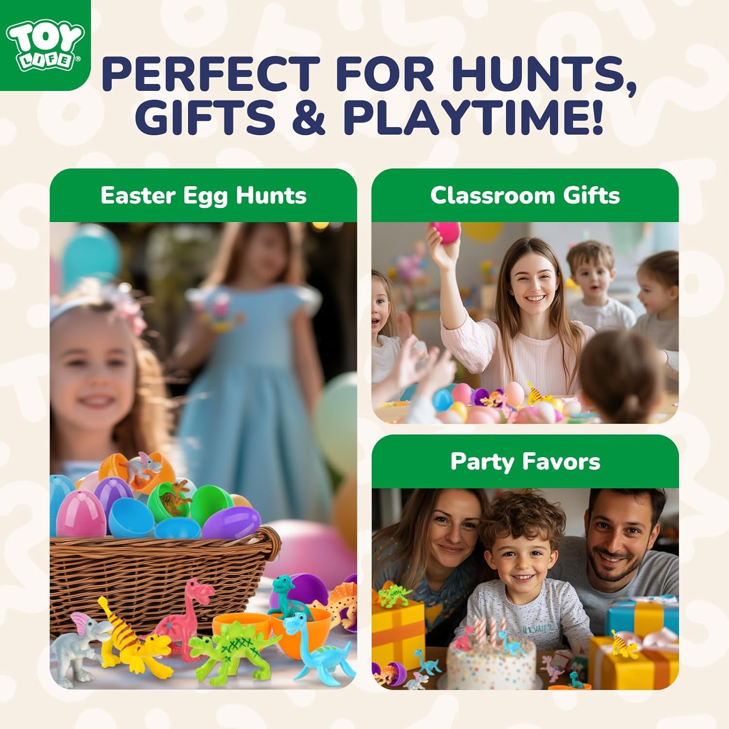 TOY Life 30 Packs Filled Easter Eggs with Dinosaur, Easter Party Favors and Basket Stuffers Bulk for Kid, ,Plastic Prefilled Surprise Eggs Easter Gifts Hunt Party Favors for Kids