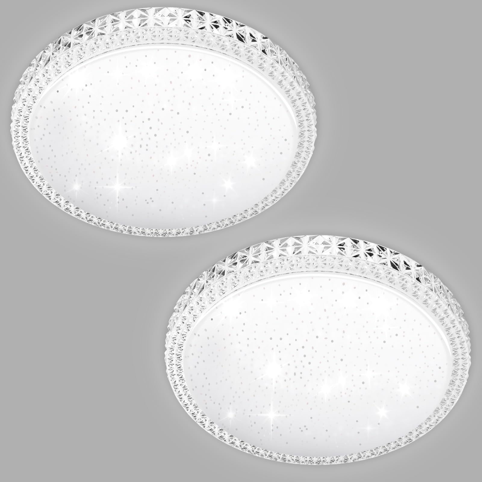 2-Pack 36W LED Ceiling Lights, 6500K Round Bathroom Lights, 1700LM Flush Ceiling Light, 180 degree lighting, size 39*6.2cm, Acrylic starlight lampshade, ceiling light for Home, living room, bedroom