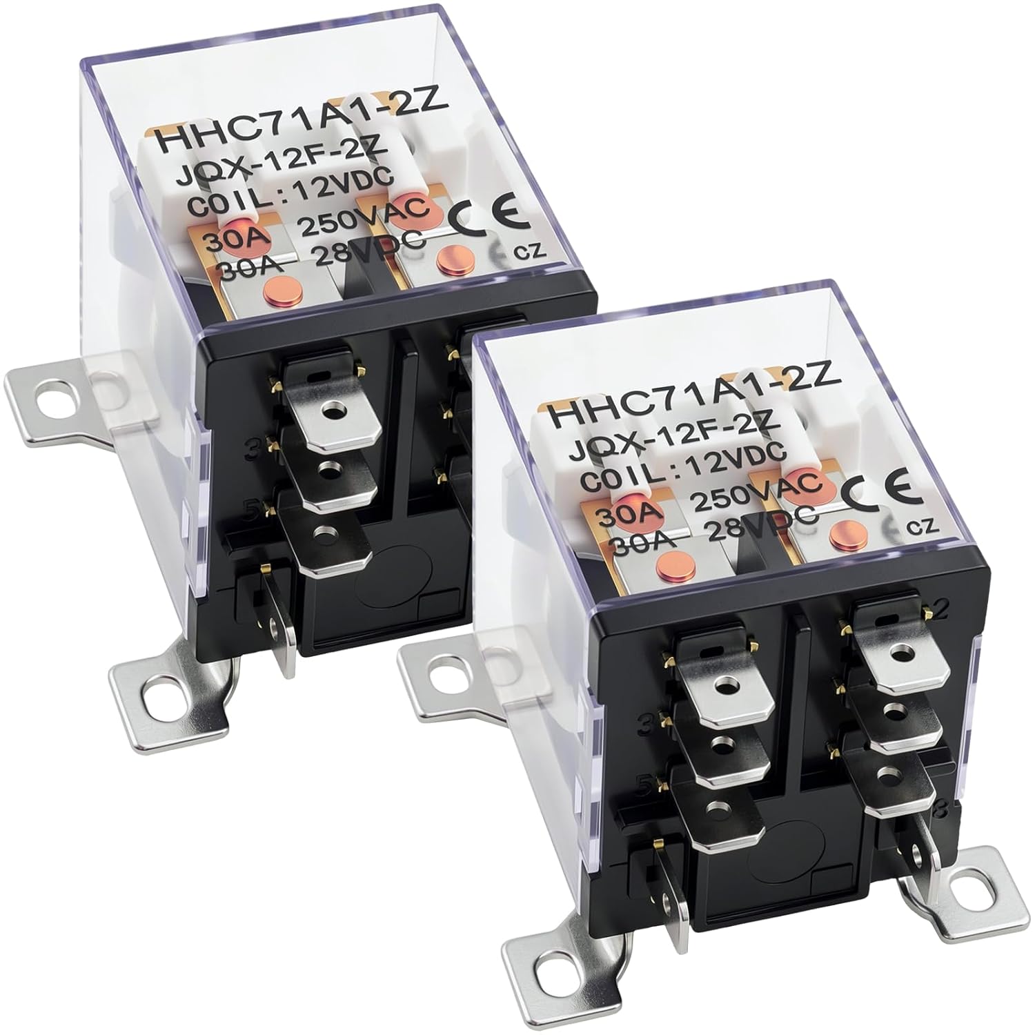 JQX-12F-2Z High Power Relay (Pack of 2) - 8 Pin DC 12V Coil Voltages 30A DPDT, 2NO+2NC, Flame-Retardant Housing, General Purpose