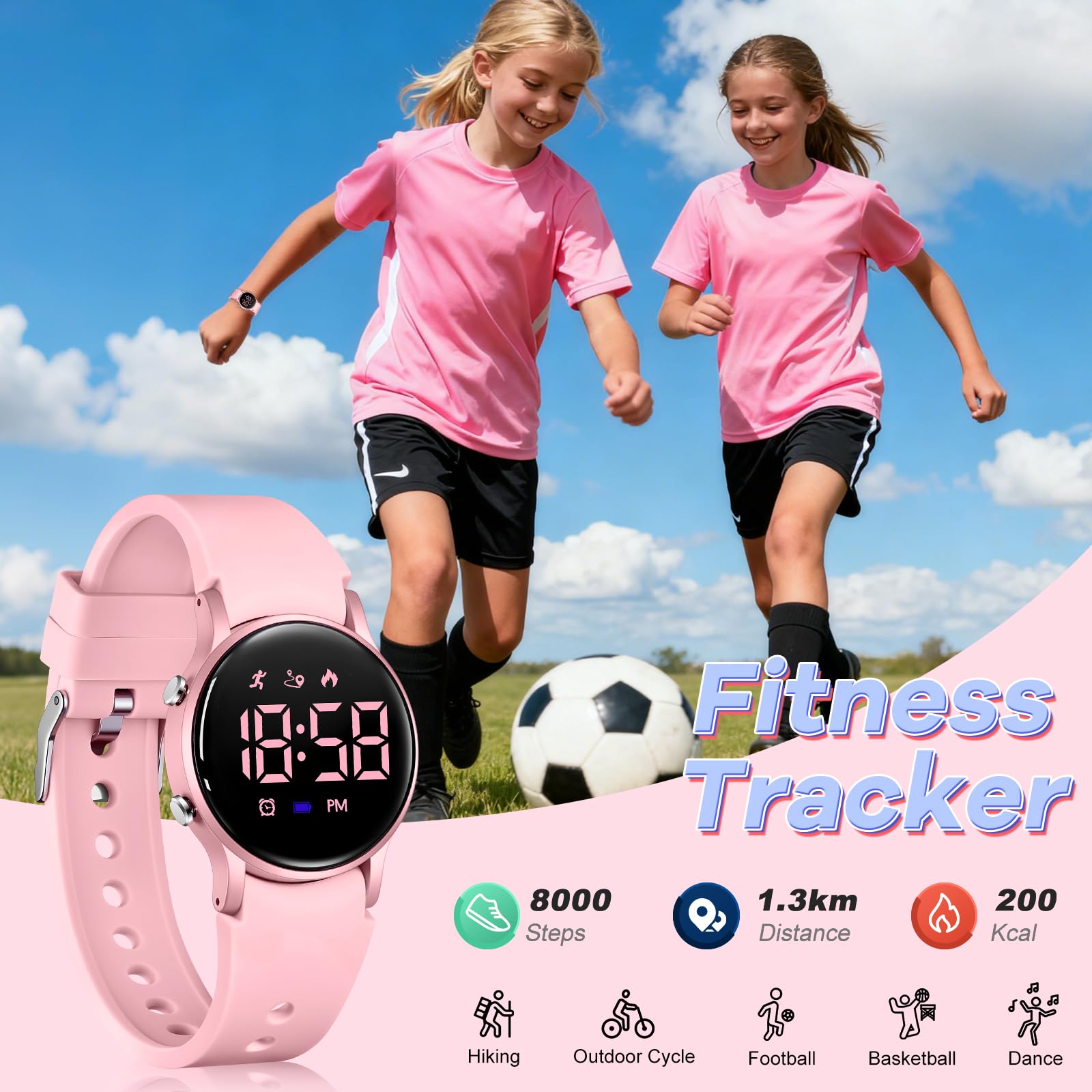 Timever Kinderuhr für Jungen Mädchen, wasserdichte Digitaluhr für Kinder mit Schrittzähler, nicht intelligente Sport-Armbanduhr mit Vibrationsalarm, Schrittzähler, Stoppuhr, Kalender, keine App