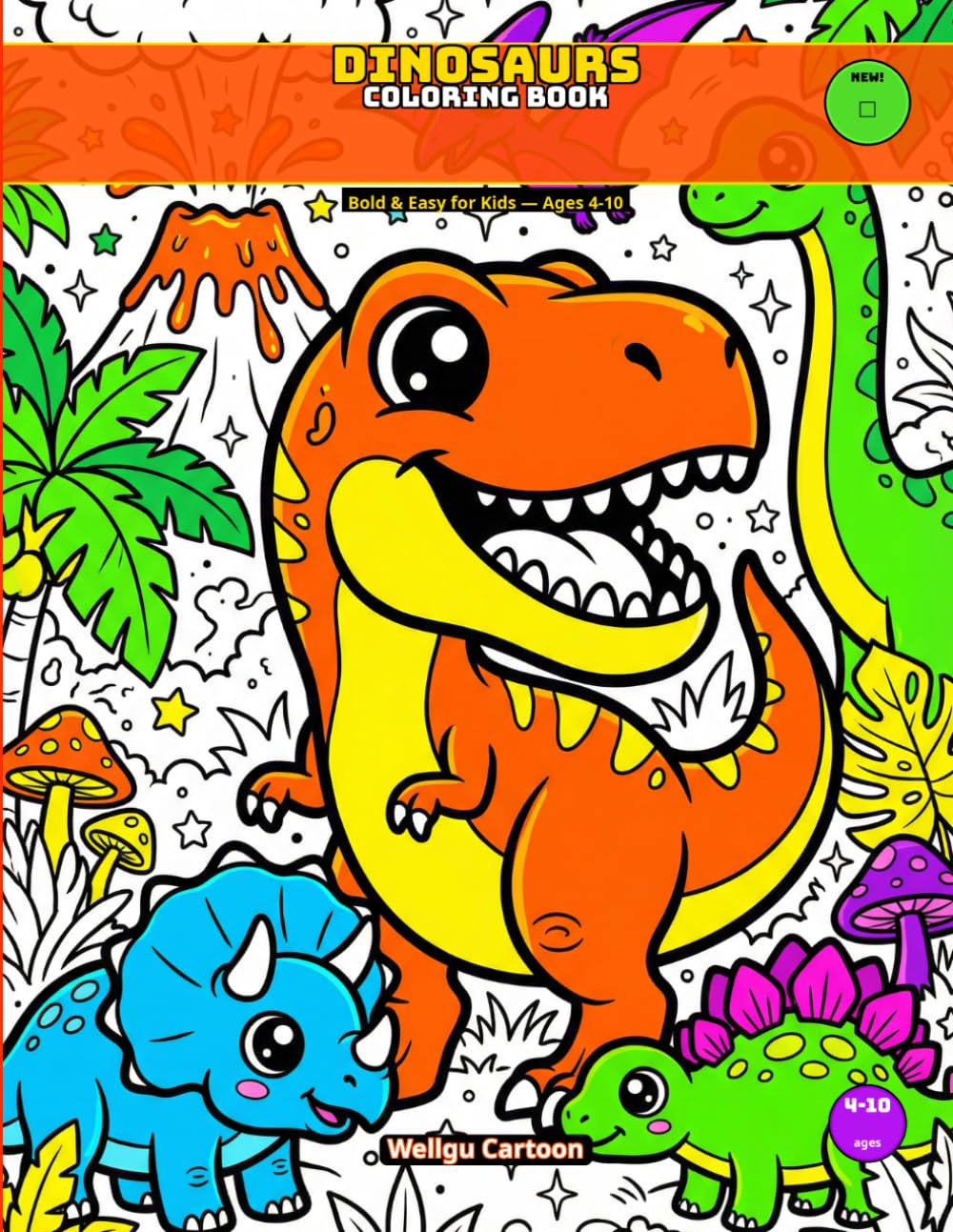 Dinosaurs Bold and Easy Coloring Book for Kids: 40 Prehistoric Illustrations with Thick Outlines for Ages 4-10