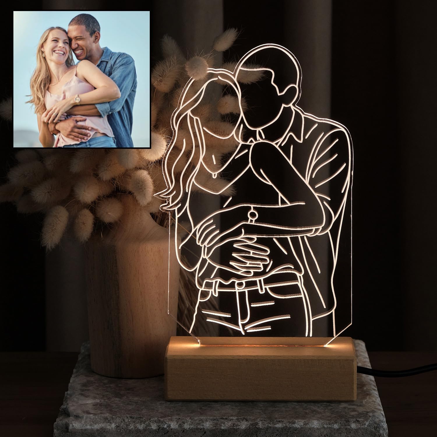 udelf Custom 3D Photo LED Night Light, Abstract Line Art, Acrylic Table & Desk Lamp, Decorative Sign, Minimalist Home Decor, Birthday, Christmas, Mother's Day, Anniversary for Women Men Mom (Style 1)