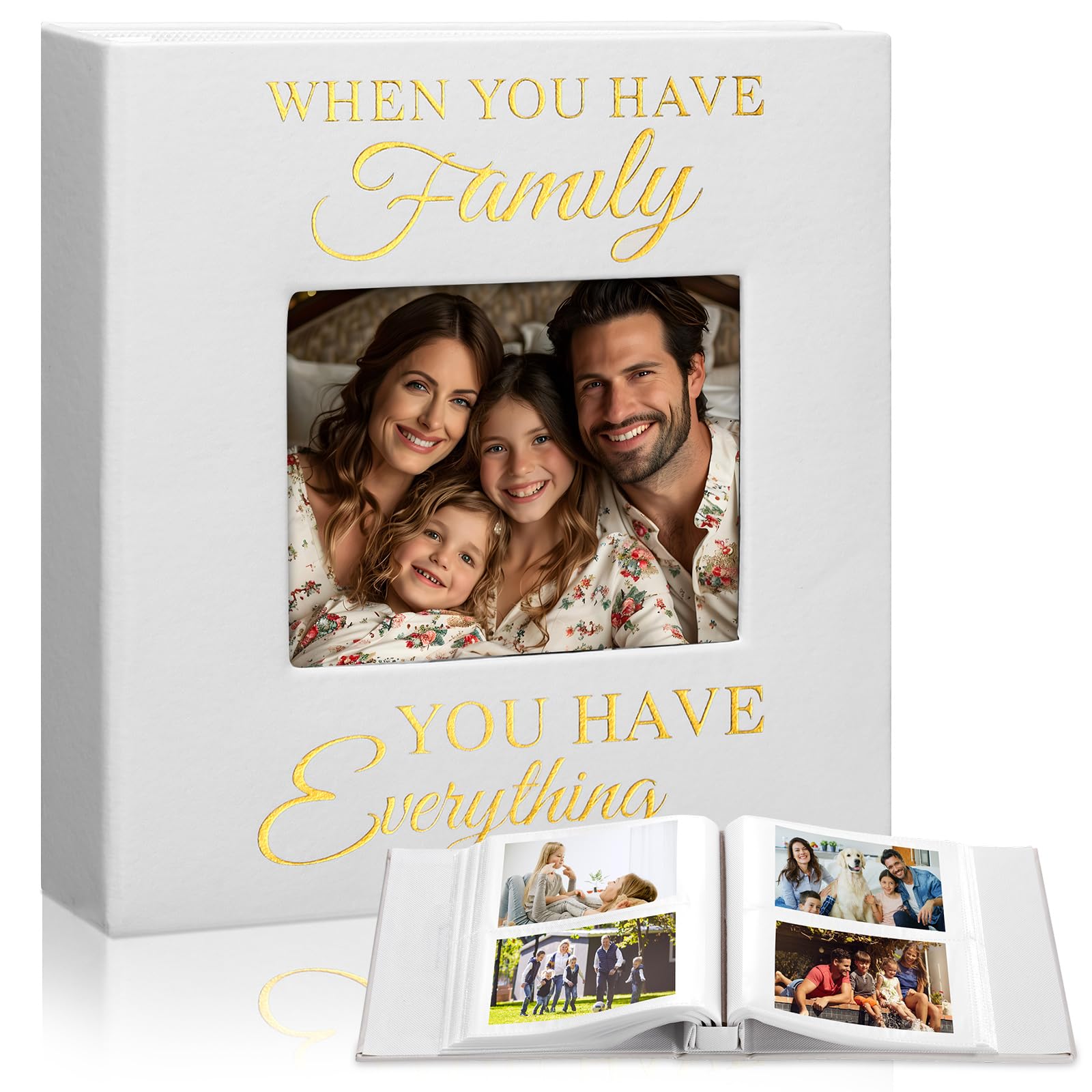Dunzoom Family Photo Album 4x6 200 Pcs, Leather Wedding Memory