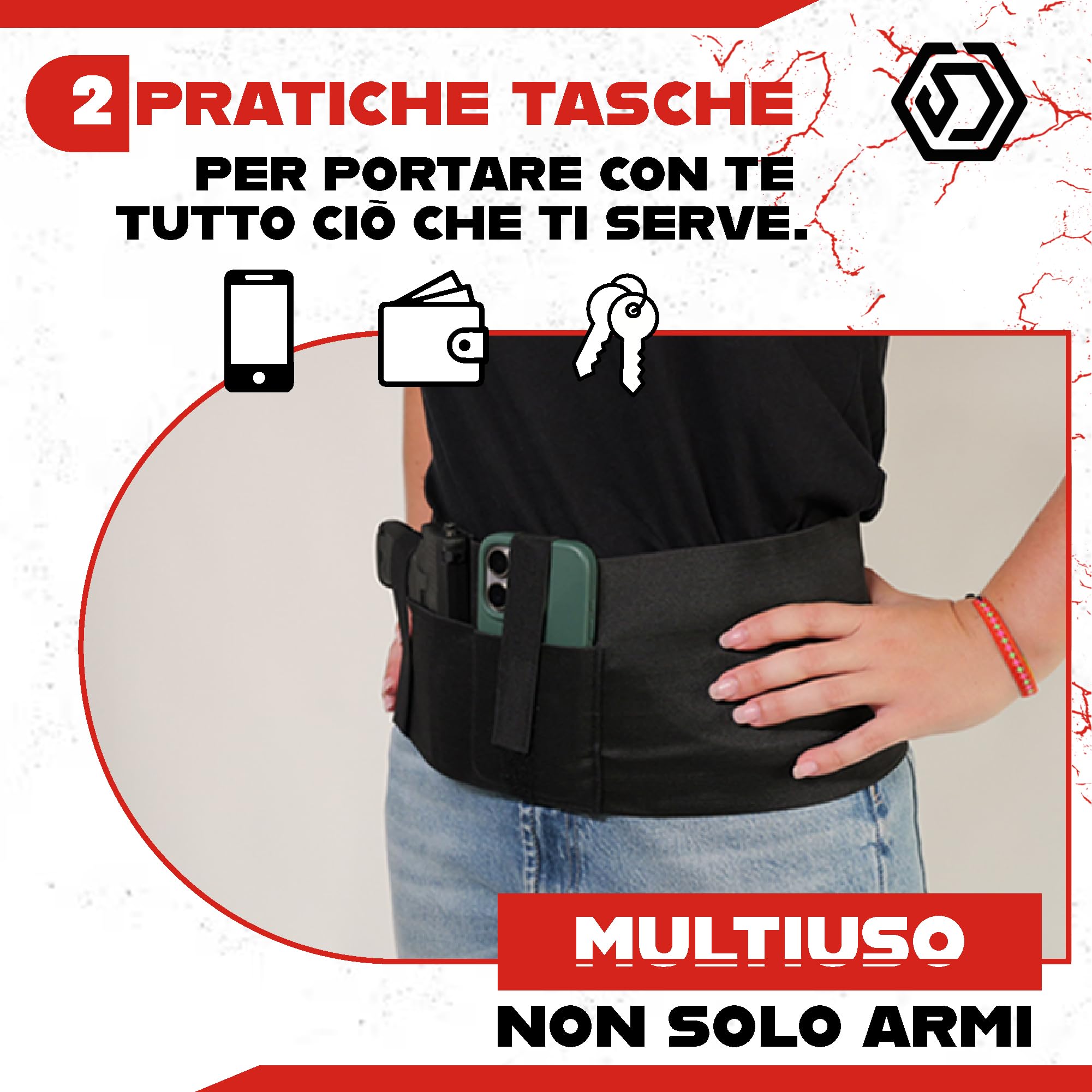 Fondina Pistola Nascosta Elastica Universale - Cintura Tattica Antiscippo Multiuso anche per Telefono, Portafoglio e Chiavi
