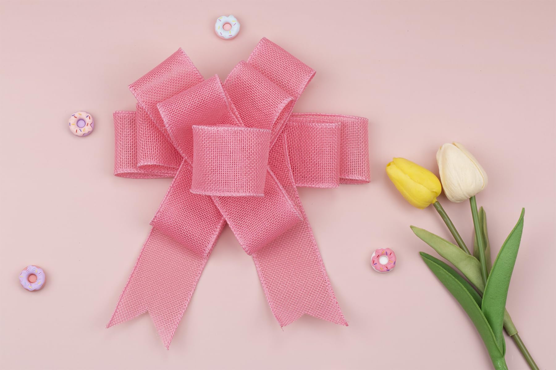 Ribbonitlux Pink Burlap Wired Ribbon, 75mm x 18 Meters, Wired Edge Burlap Ribbon for Gift Wrapping, Big Bow, Wreath, and Christmas Tree Decoration - Image 4