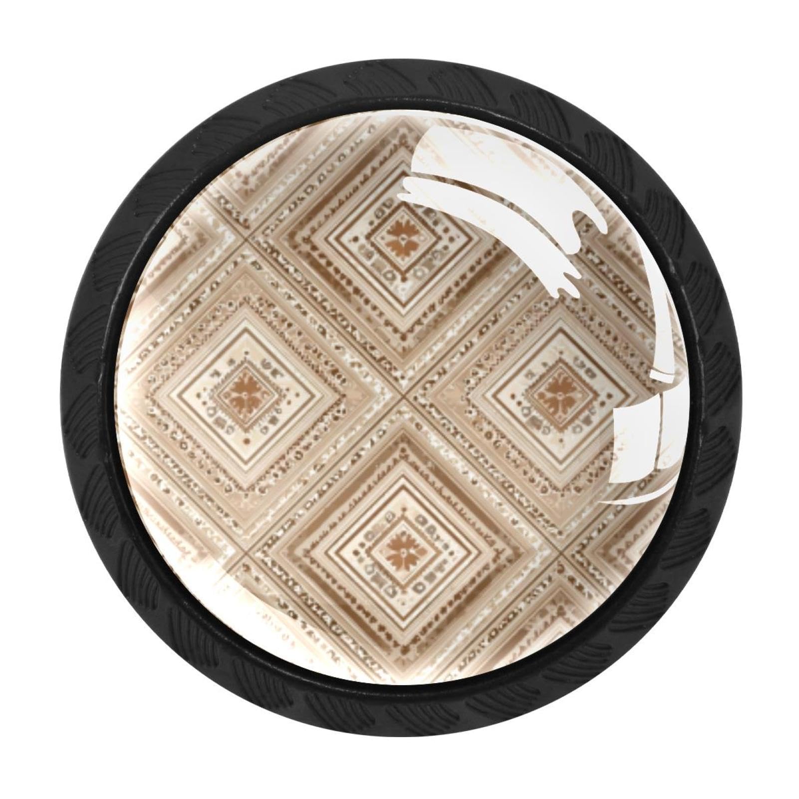 CHENZZZZ 4 Pieces Dresser Knobs Retro Beige Ethnic Pattern (3) Drawer knobs Cabinet Knobs Pull Handles for Home Kitchen Office