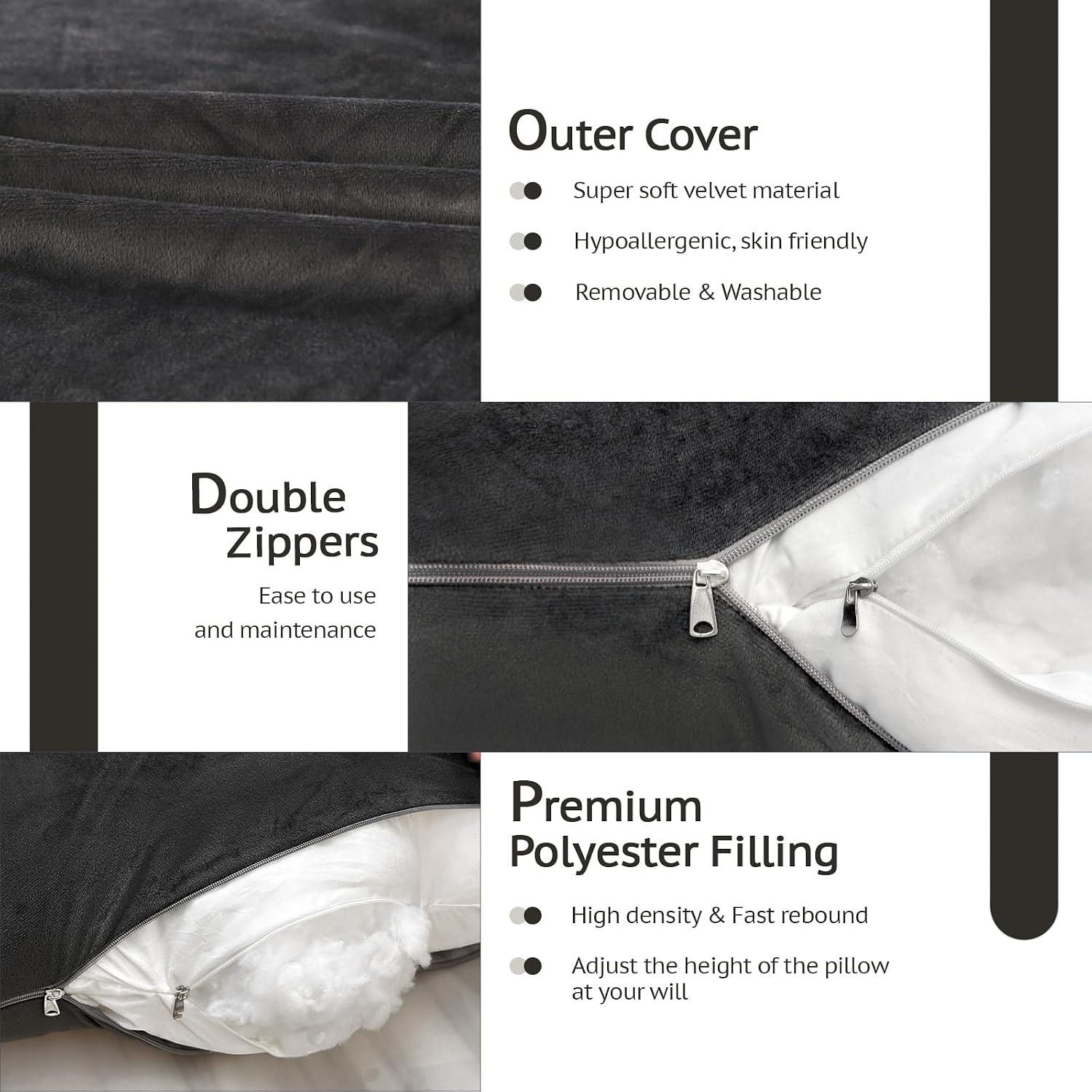 Pregnancy Pillows for Sleeping, 57-inch U Shaped Full Body Maternity Pillow with Removable Washable Cover - Support for Back, Belly, Hips, Legs for Pregnant Women, Black Velvet Cover