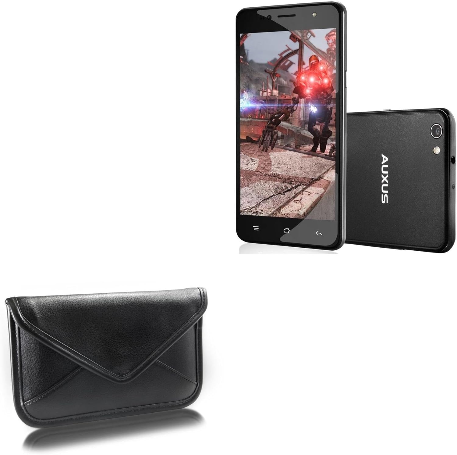 BoxWave Case Compatible with iBerry Auxus Stunner - Elite Leather Messenger Pouch, Synthetic Leather Cover Case Envelope Design - Jet Black