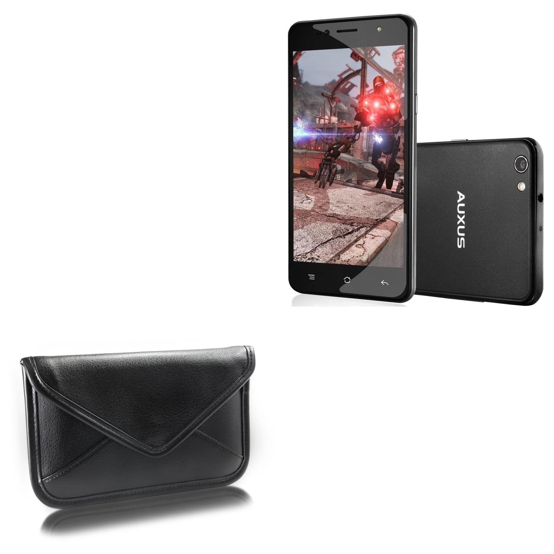 BoxWave Case Compatible with iBerry Auxus Stunner - Elite Leather Messenger Pouch, Synthetic Leather Cover Case Envelope Design - Jet Black