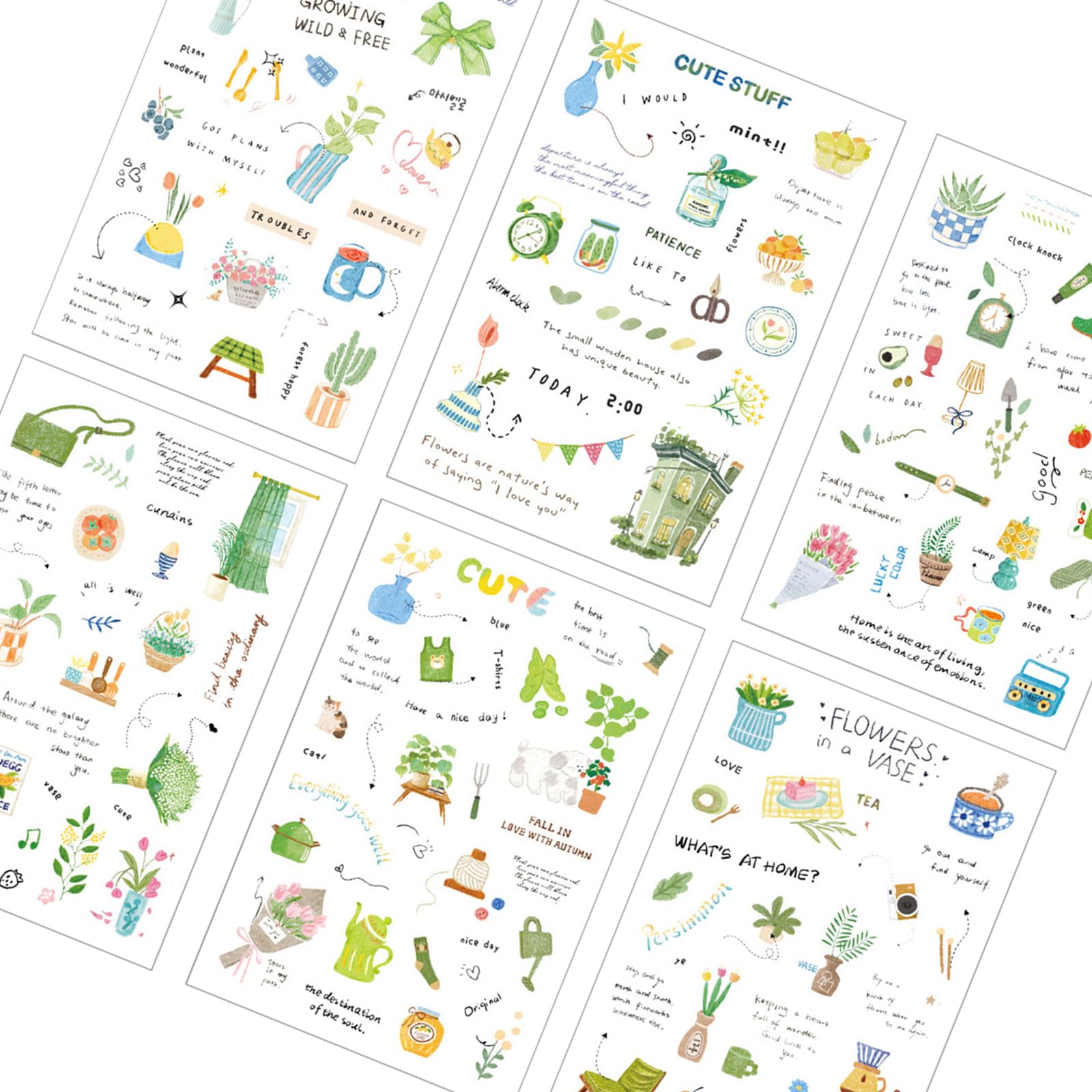 6Sheets Waterproof Scrapbooking Sticker PET Decorative for Journals Notebooks Phone Case Luggage Skateboard Laptop