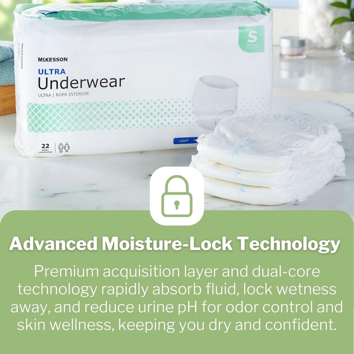 McKesson Ultra Adult Incontinence Underwear, [88 Count], Heavy Absorbency, Small, 22-36 in. Unisex Bladder Leak Protection, Pull-On Style with Tear-Away Sides, Postpartum and Incontinence Support