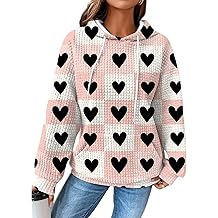 MARSVOVO Cute Love Heart Waffle Hoodie for Women Trendy Drawstring Graphic Sweatshirts Spring Casual Daily Pullover Tops