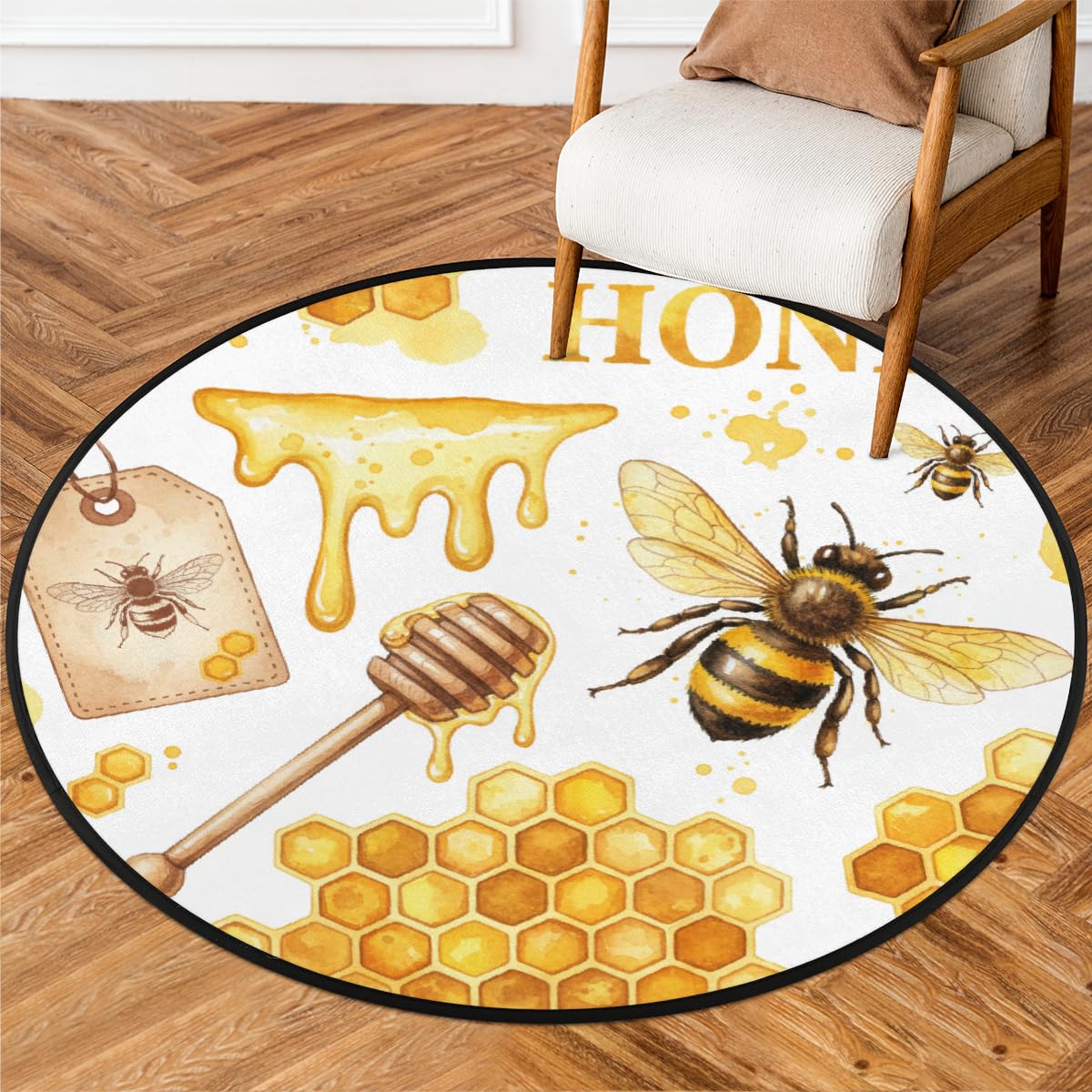 Tapis rond antidérapant lavable en machine pour salon et chambre 160 cm