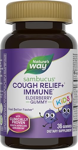 Nature's Way Sambucus Kids - Alivio de la tos + (1) gomita inmunológica*, siéntete mejor más rápido (1), geranio sudafricano clínicamente probado,