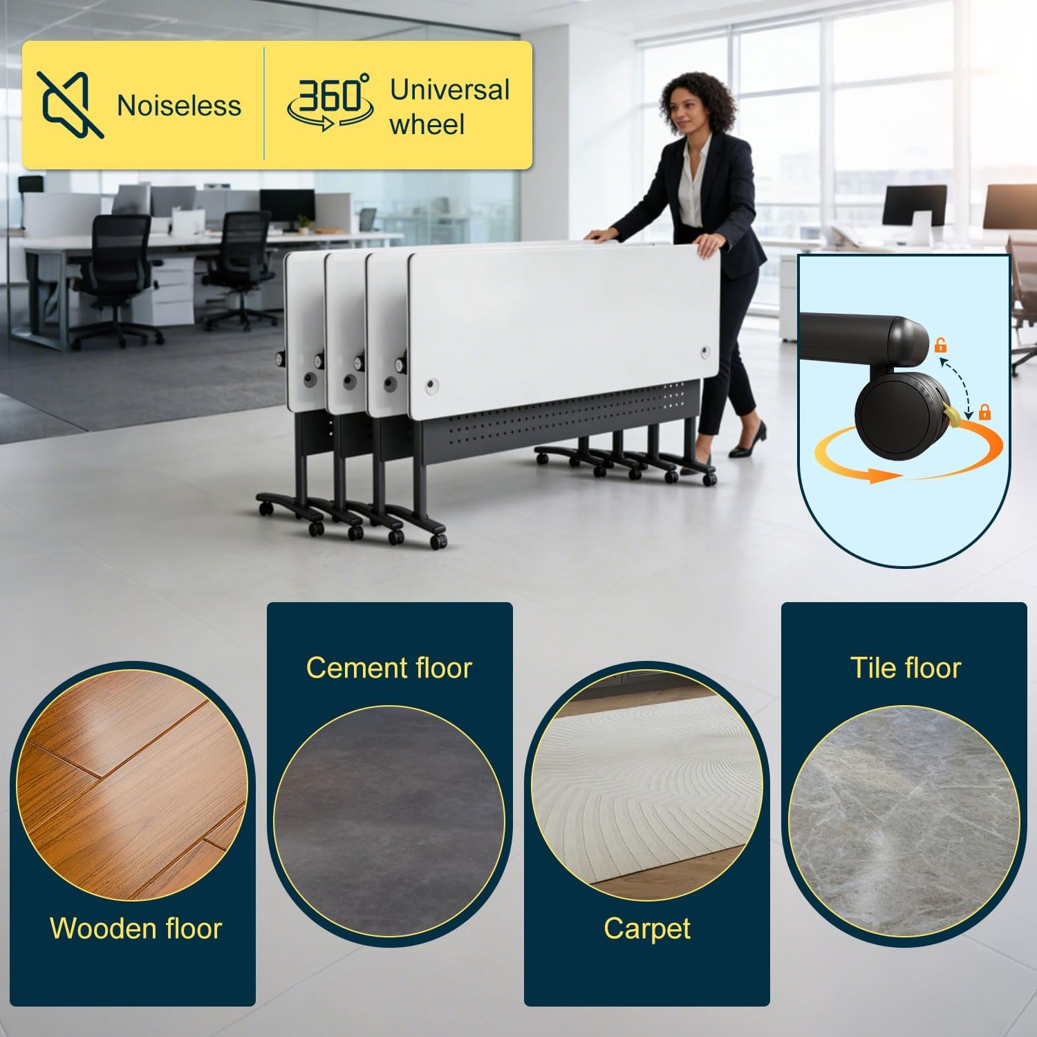 Folding Conference Room Tables, Conference Table with Power Grommet,Flip-Top Modular Training Table on Wheels,Seminar Conference Table for Home Office Class