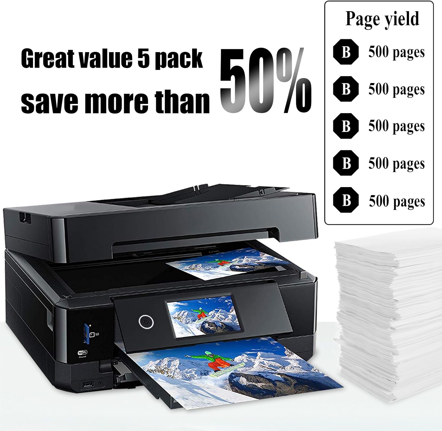NoahArk 5 Packs 200XL Remanufactured Ink Cartridge Replacement for Epson 200 XL T200XL use for Expression Home XP-200 XP-300 XP-310 XP-400 XP-410 Workforce WF-2520 WF-2530 WF-2540 Printer (5 Black)