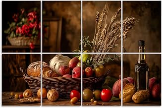 8 Pack Art Acoustic Panels Sound Absorbing Fruit Brown Various Bread Basket Food Of Fruits Pears Wheat Stalks Red Decorative Soundproof Wall Panels Self Adhesive for Recording Studios Office 48"x32"