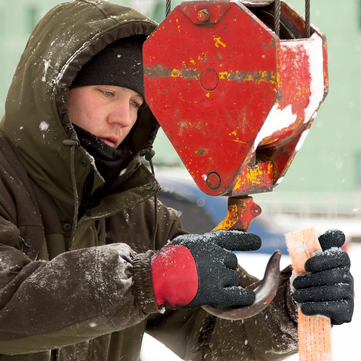 KAYGO Winter Waterproof Thermal Work Gloves for Men and Women, Full Hand Latex Coated, Acrylic Insulated Liner for Freezer Cold Weather, Fine Crinkle Grip,KG140W,Red, L - Image 5