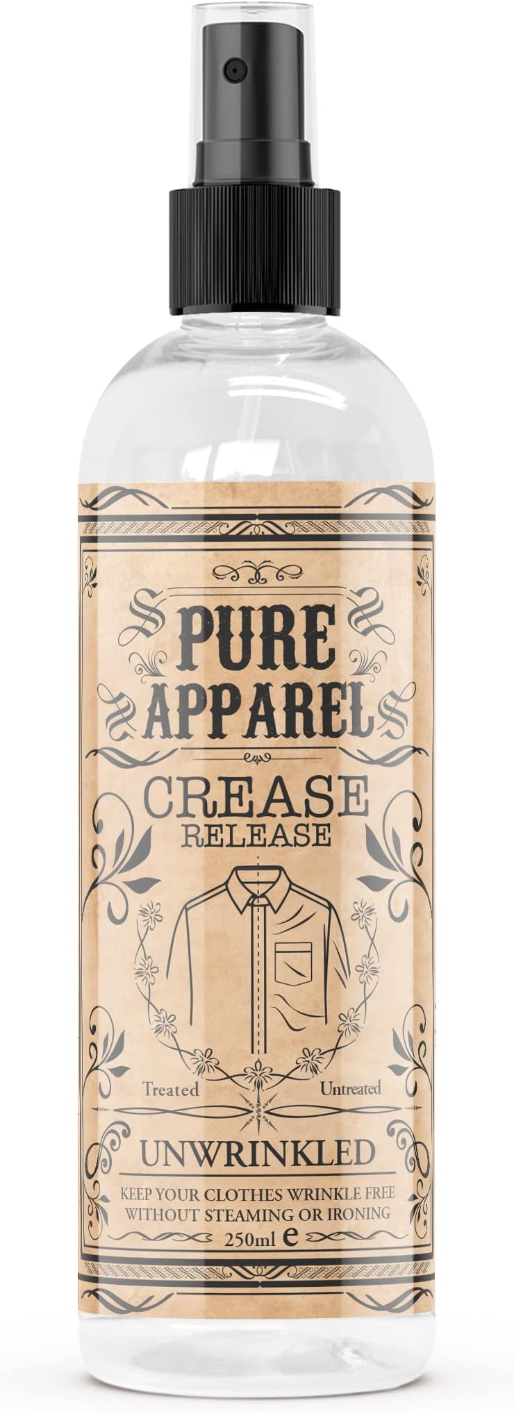 Pure Apparel - Crease Release Spray- Wrinkle Remover, Odour Eliminator and Fabric Freshener | Ironing & Clothes Steamer Alternative | Fresh Cotton Fragrance 250ml